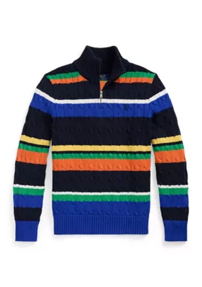 Boys 8-20 Striped Cotton 1/4 Zip Sweater
