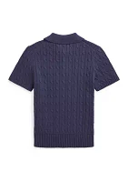 Boys 8-20 Cable Knit Cotton Polo Collar Sweater