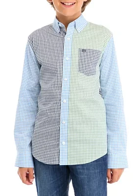 Boys 8-20 Long Sleeve Mismatched Gingham Poplin Shirt
