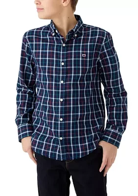 Boys 8-20 Long Sleeve Woven Brushed Twill Box Plaid Shirt