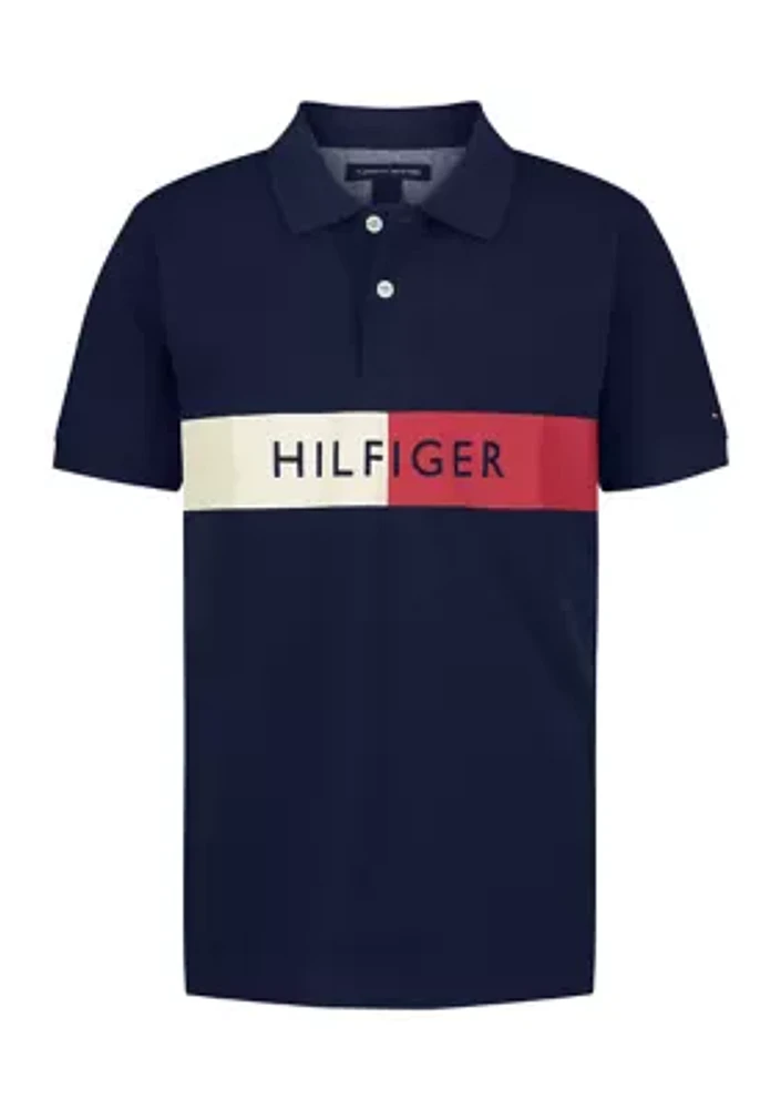 Boys 8-20 Split Stripe Color Blocked Polo Shirt