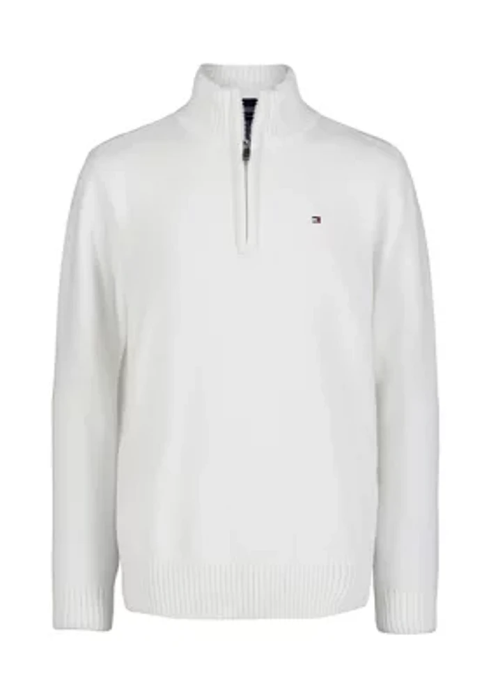 Boys 8-20 1/4 Zip Solid Sweater Knit Pullover