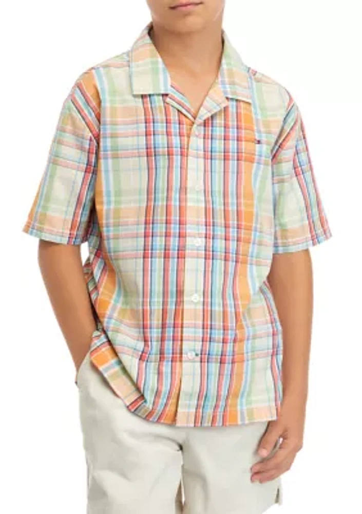 Boys 8-20 Short Sleeve Yarn Dyed Camp Shirt