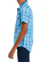 Boys 8-20 Woven Plaid Printed Button Down Shirt