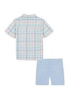 Boys 4-7 Plaid Printed Woven Shirt and Shorts Set