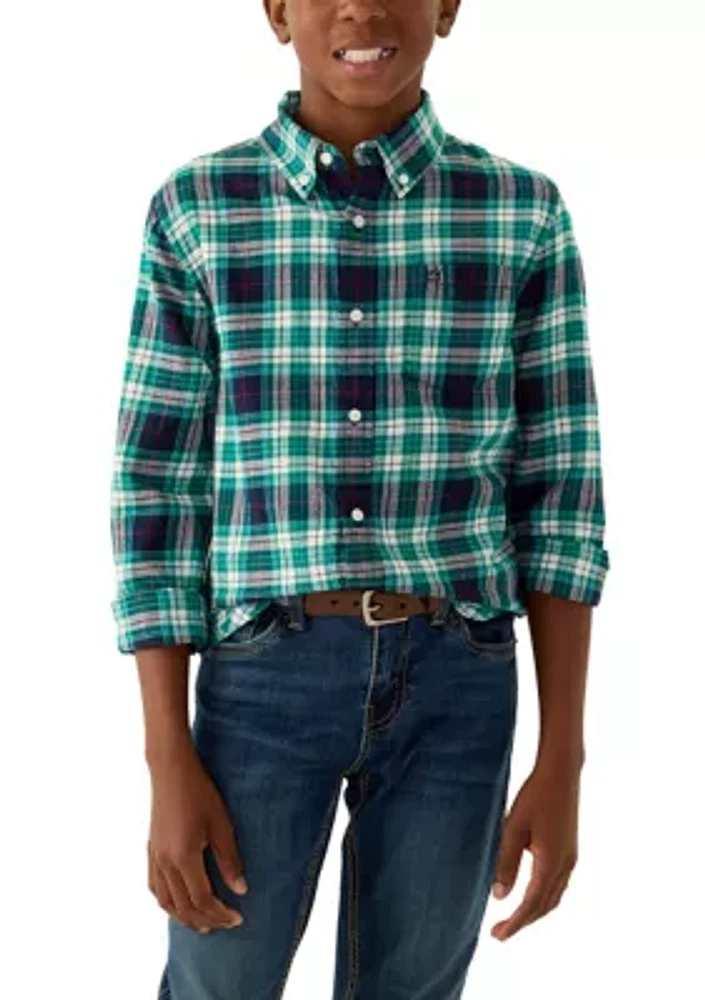 Boys 8-20 Printed Twill Button Down Shirt