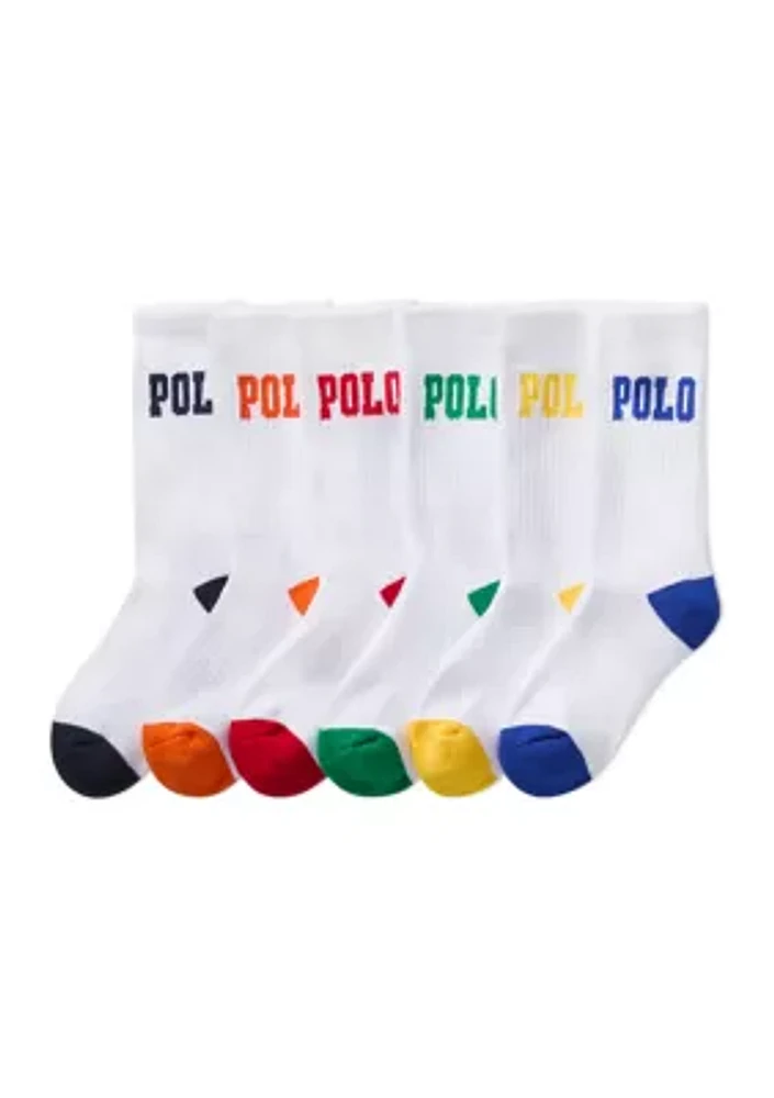 Boys Polo Logo Crew Socks - 6 Pack