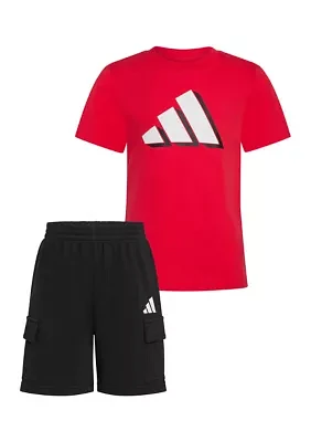 Boys 4-7 Two Piece Short Sleeve Cotton T-Shirt & Cargo French Terry Shorts Set