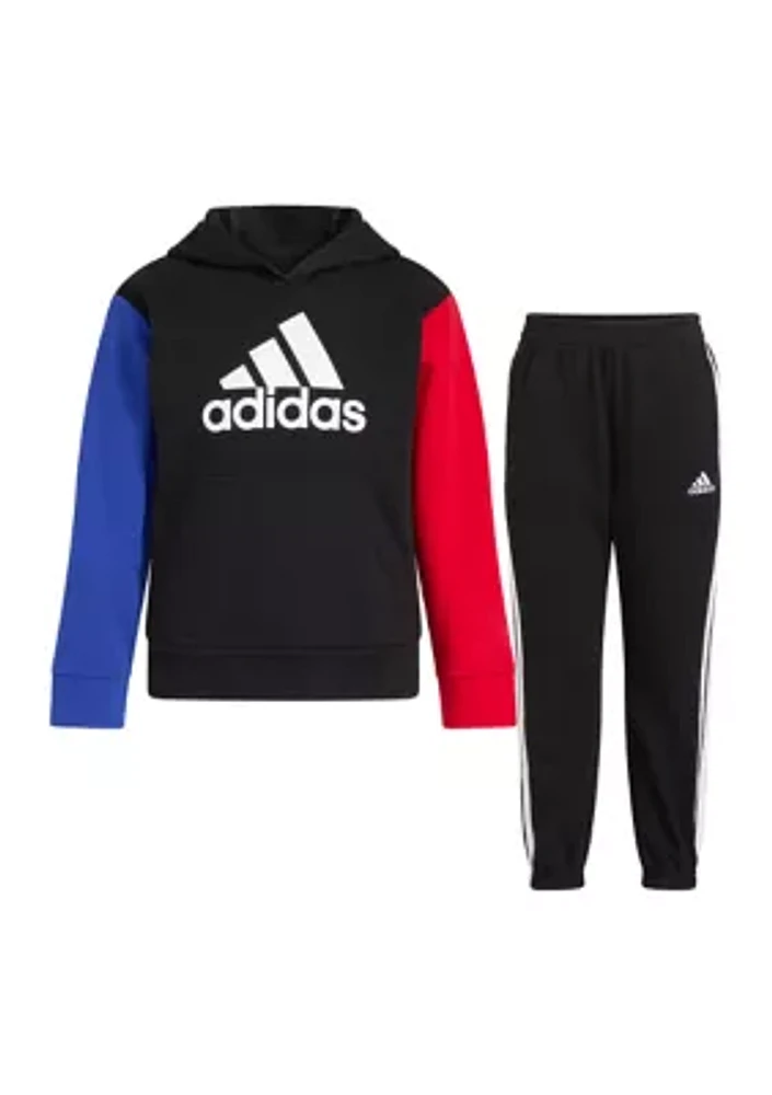 Boys 4-7 2-Piece Color Blocked Fleece Hooded Pullover Set