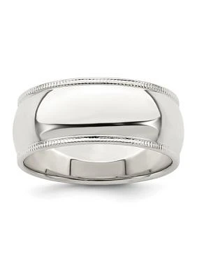 Sterling Silver 8 Millimeter Half Round Milgrain Band