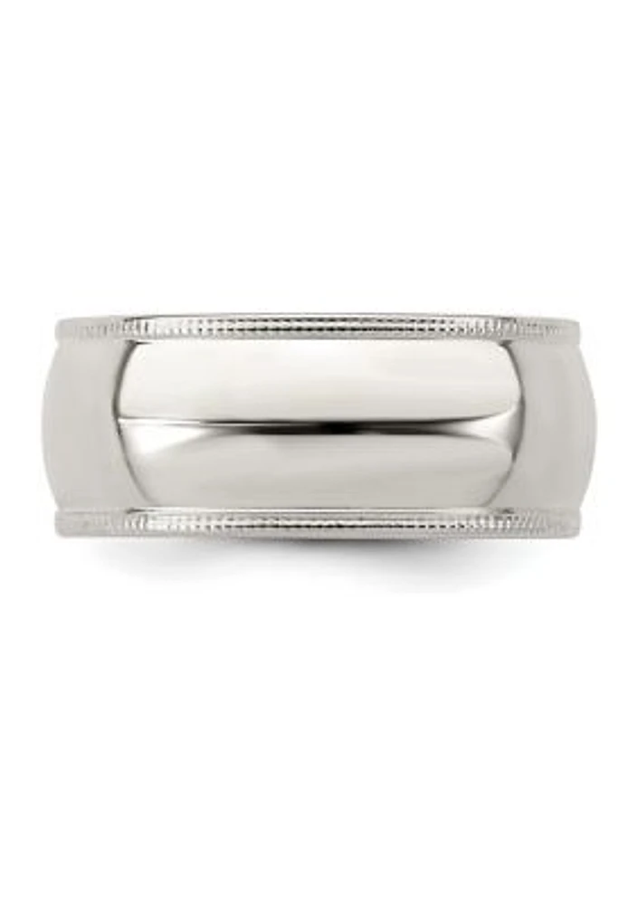 Sterling Silver 8 Millimeter Half Round Milgrain Band