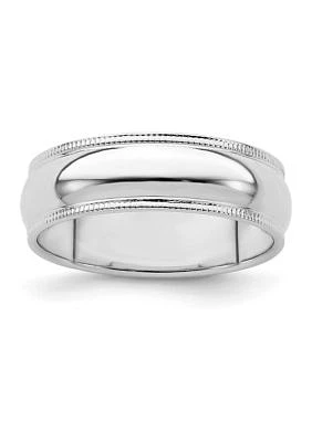 Sterling Silver Rhodium-Plated Half Round Milgrain Band
