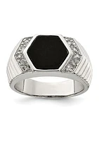 Men's Sterling Silver Cubic Zirconia and Onyx Ring