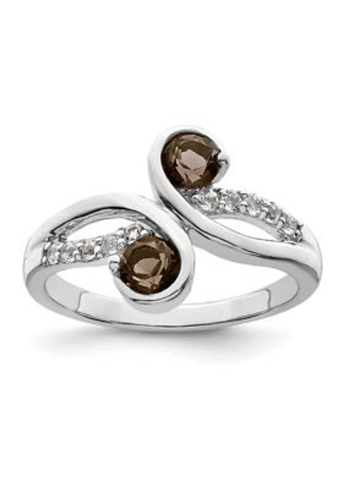 5/8 ct. t.w. Smoky Quartz and White Topaz Swirl Ring Rhodium-Plated Sterling Silver