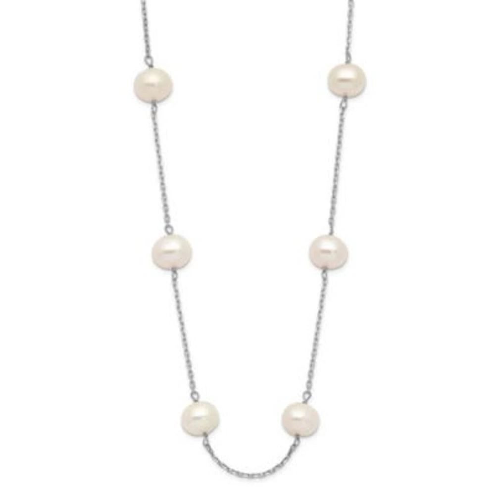 14K White Gold 6-7mm White Round Freshwater Cultured Pearl 12-station Necklace