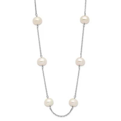 14K White Gold 6-7mm White Round Freshwater Cultured Pearl 12-station Necklace