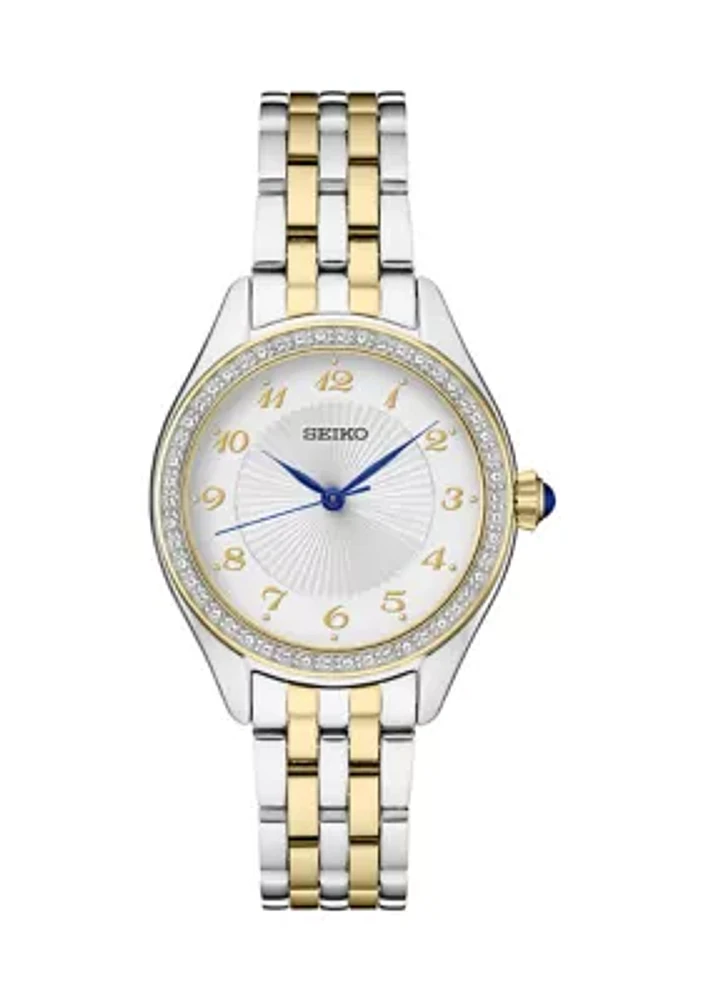 Women's Crystals Two Tone Stainless Steel Quartz Watch