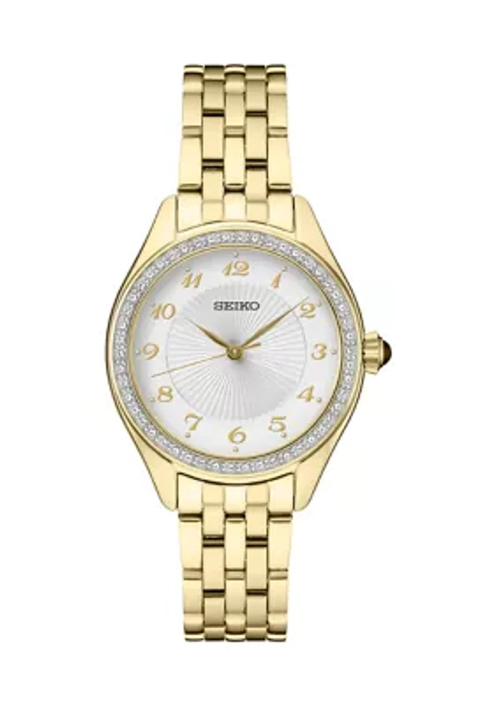 Women's Crystals Yellow Gold Tone Stainless Steel Quartz Watch