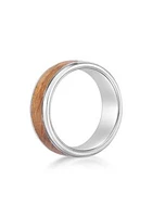 Stainless Steel Ring With Whisky Barrel Wood Inlay And Clear Resin