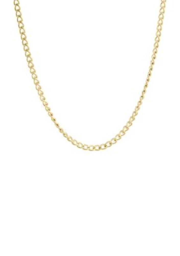 Stainless Steel 2MM Curb Chain Necklace with Goldtone Ion Plating, 22" Length
