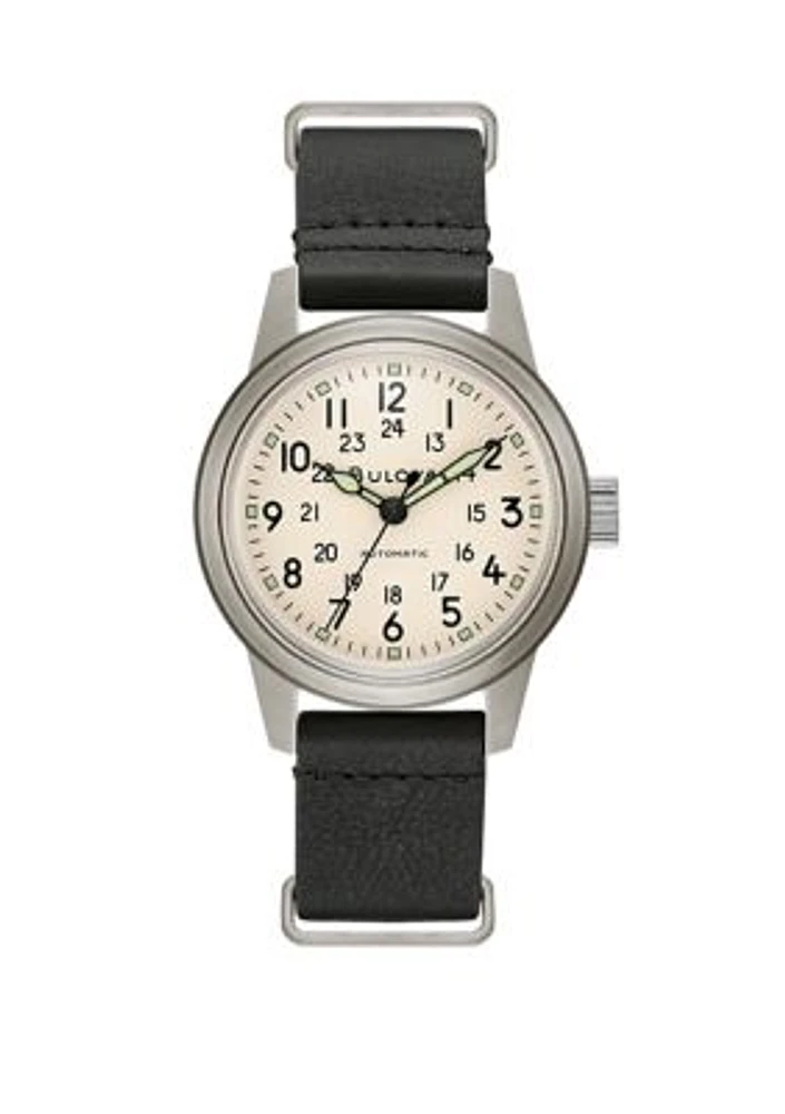 Men's Military Hack Stainless Steel Watch with White Dial