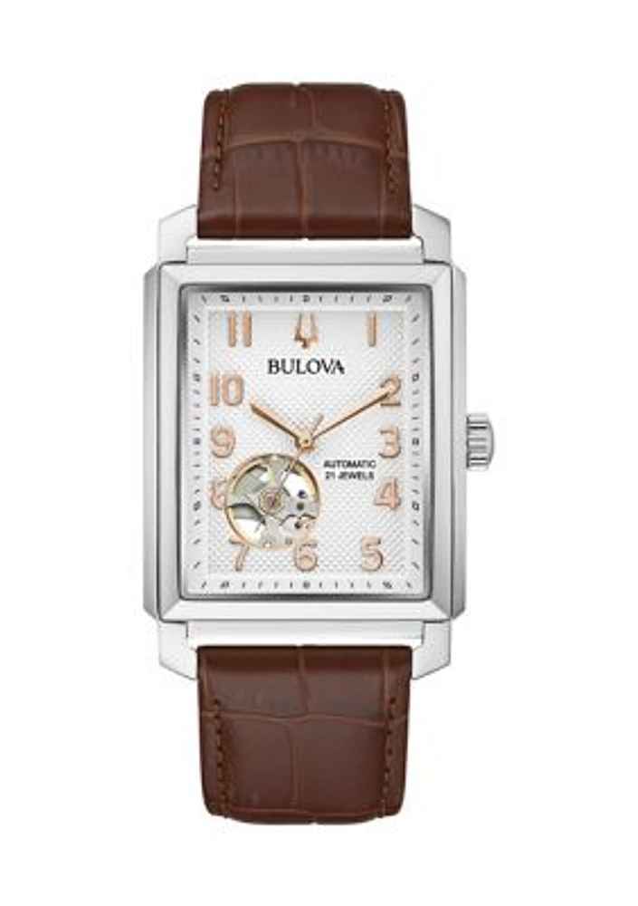 Men's Sutton Automatic Brown Leather Strap Watch