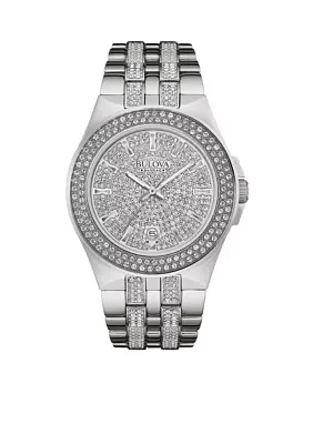 Men's Silver-Tone Crystal Watch