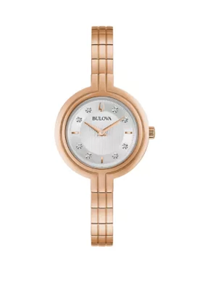 Women's Rhapsody Diamond Accent Rose Gold-Tone Stainless Steel Bracelet Watch
