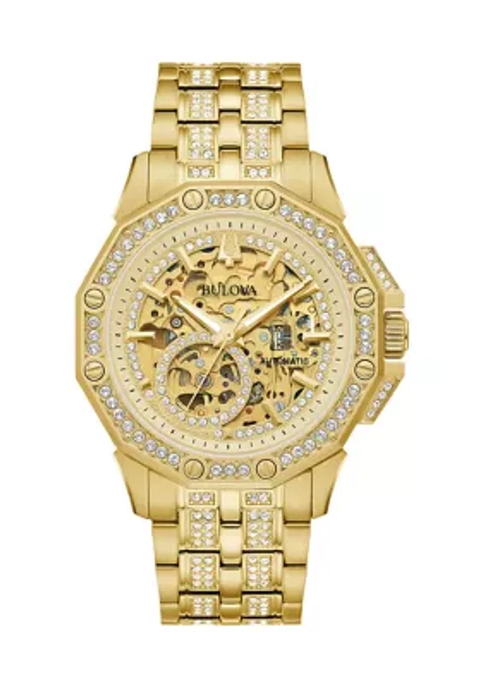 Men's Crystal Octava Automatic Gold-Tone Stainless Steel Bracelet Watch