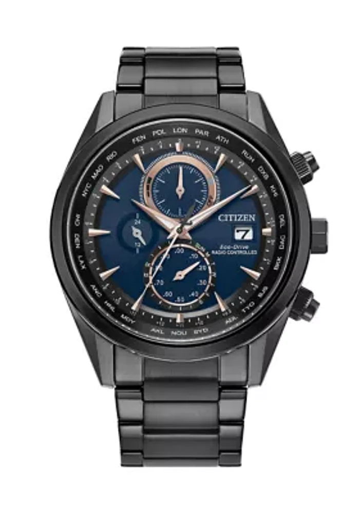 Men's Sport Luxury Radio Control Black Stainless Steel Bracelet Watch
