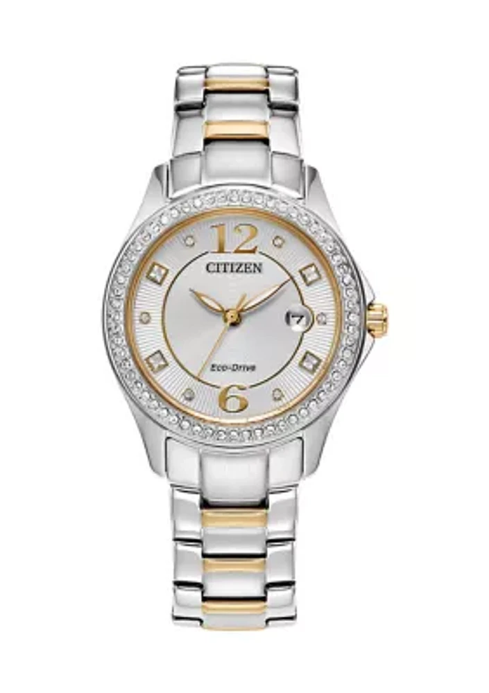 Women's Crystal Two Tone Stainless Steel Bracelet Watch