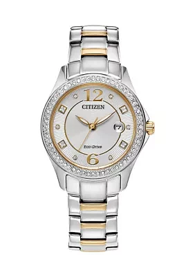 Women's Crystal Two Tone Stainless Steel Bracelet Watch 
