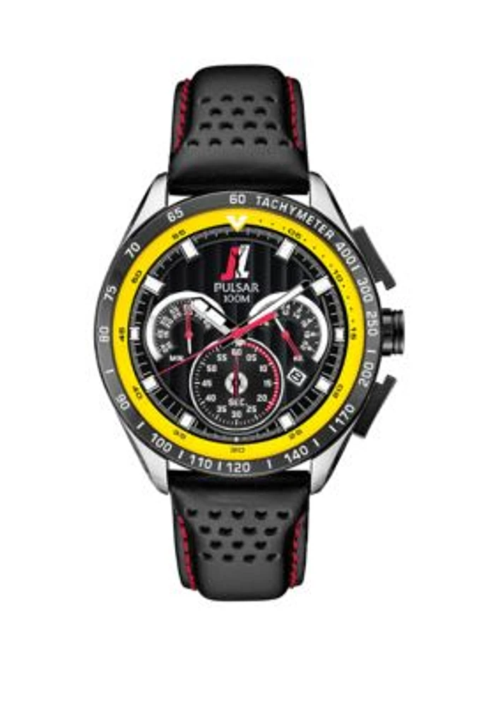 Mens Stainless Steel Joey Logano Leather Watch