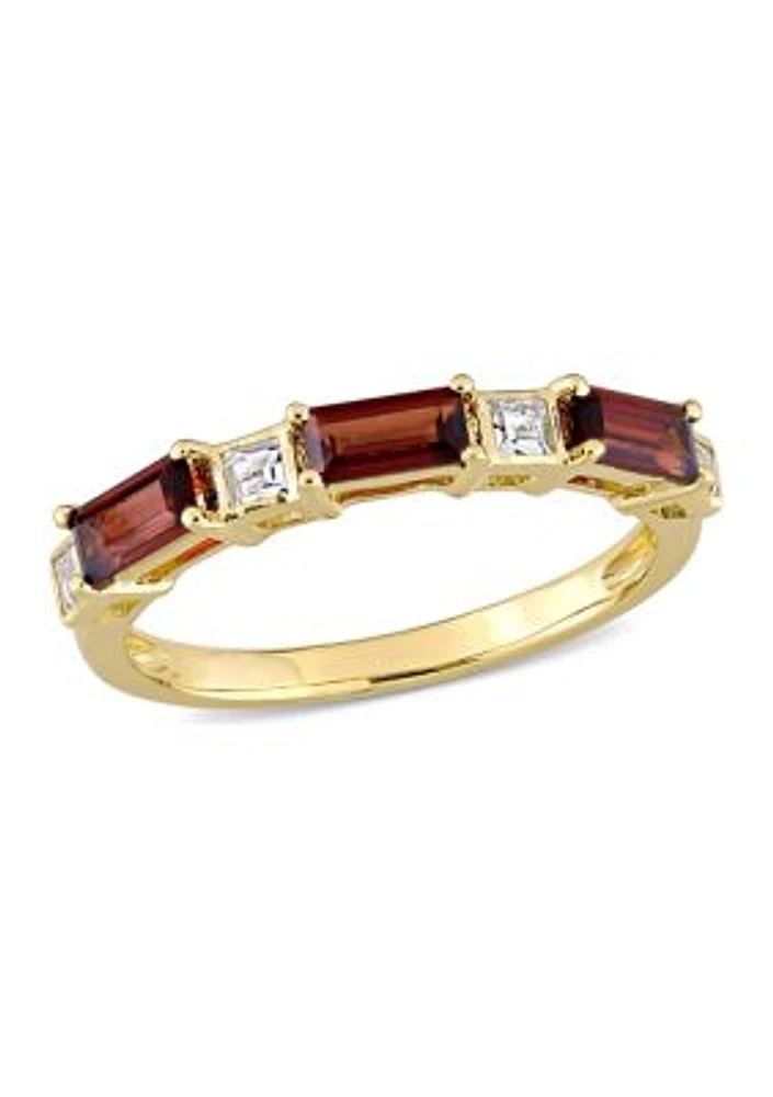 Garnet and White Topaz Semi-Eternity Ring 10k Yellow Gold