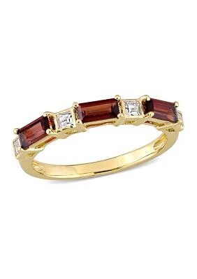 Garnet and White Topaz Semi-Eternity Ring 10k Yellow Gold
