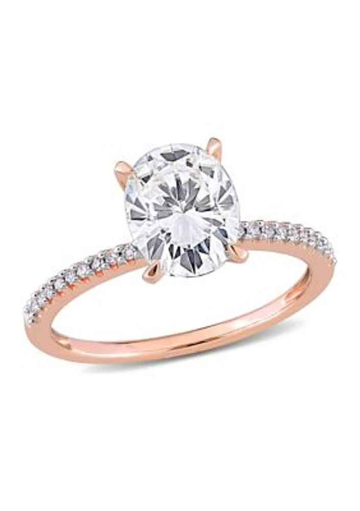 Lab Created 2 ct. t.w. Moissanite and 1/10 Diamond Oval Solitaire Engagement Ring 14k Rose Gold