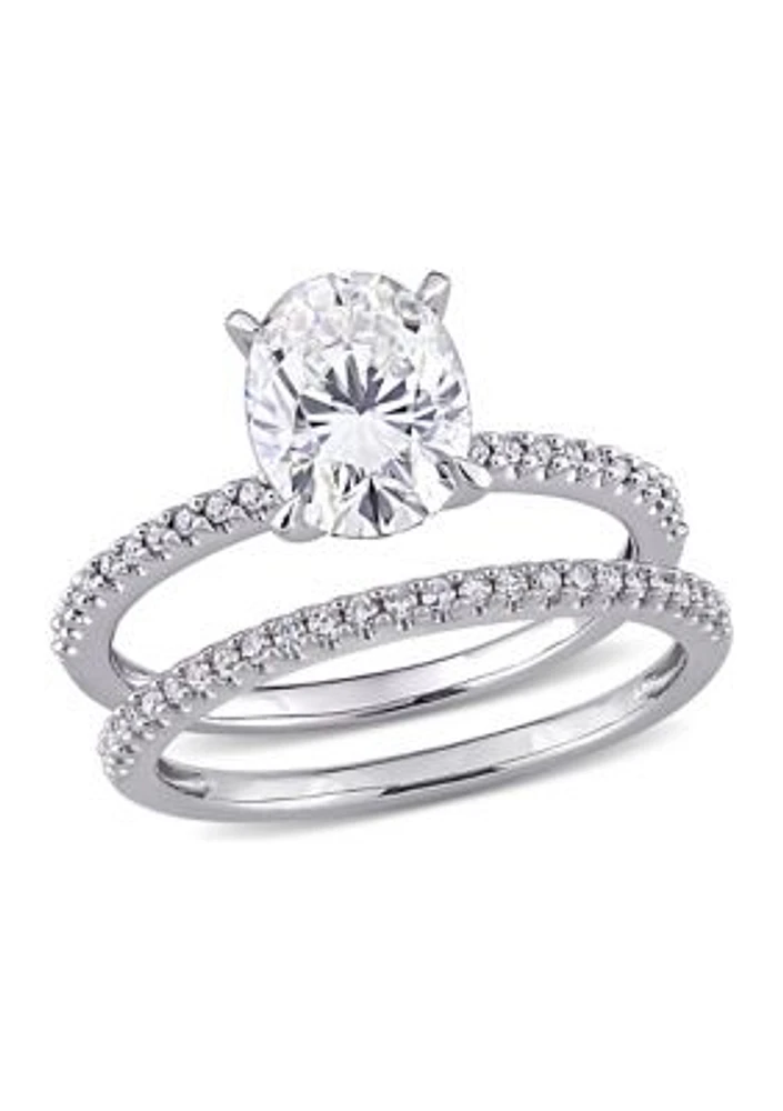 Lab Created 2 ct. t.w. Oval Moissanite and 1/4 Diamond Bridal Ring Set 14k Gold