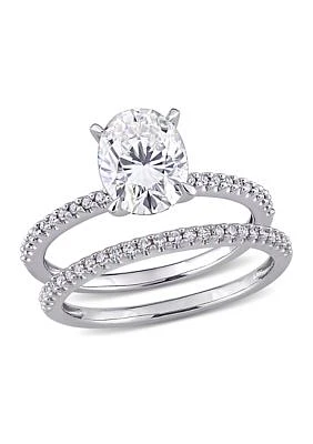 Lab Created 2 ct. t.w. Oval Moissanite and 1/4 Diamond Bridal Ring Set 14k Gold