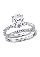 Lab Created 2 ct. t.w. Oval Moissanite and 1/4 Diamond Bridal Ring Set 14k Gold
