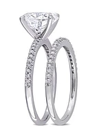 Lab Created 2 ct. t.w. Oval Moissanite and 1/4 Diamond Bridal Ring Set 14k Gold