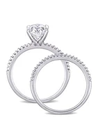 Lab Created 2 ct. t.w. Oval Moissanite and 1/4 Diamond Bridal Ring Set 14k Gold