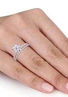 Lab Created 2 ct. t.w. Oval Moissanite and 1/4 Diamond Bridal Ring Set 14k Gold