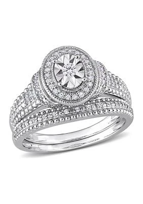 1/4 CT TW Diamond Oval Bridal Ring Set Sterling Silver