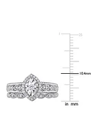 1/5 CT TW Diamond Oval Halo Bridal Ring Set Sterling Silver