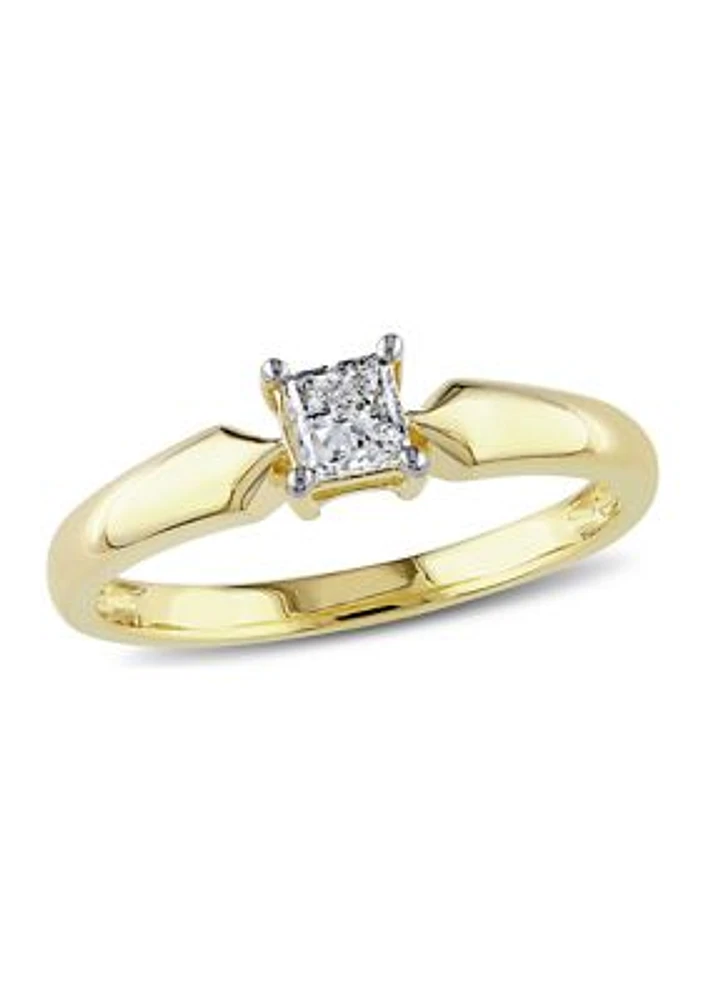 1/3 ct. t.w. Princess Cut Diamond Solitaire Engagement Ring 10k Yellow Gold