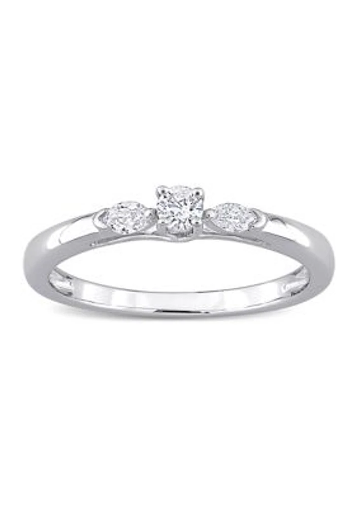 1/4 CT TDW Round and Marquise Diamond Engagement Ring 10k White Gold