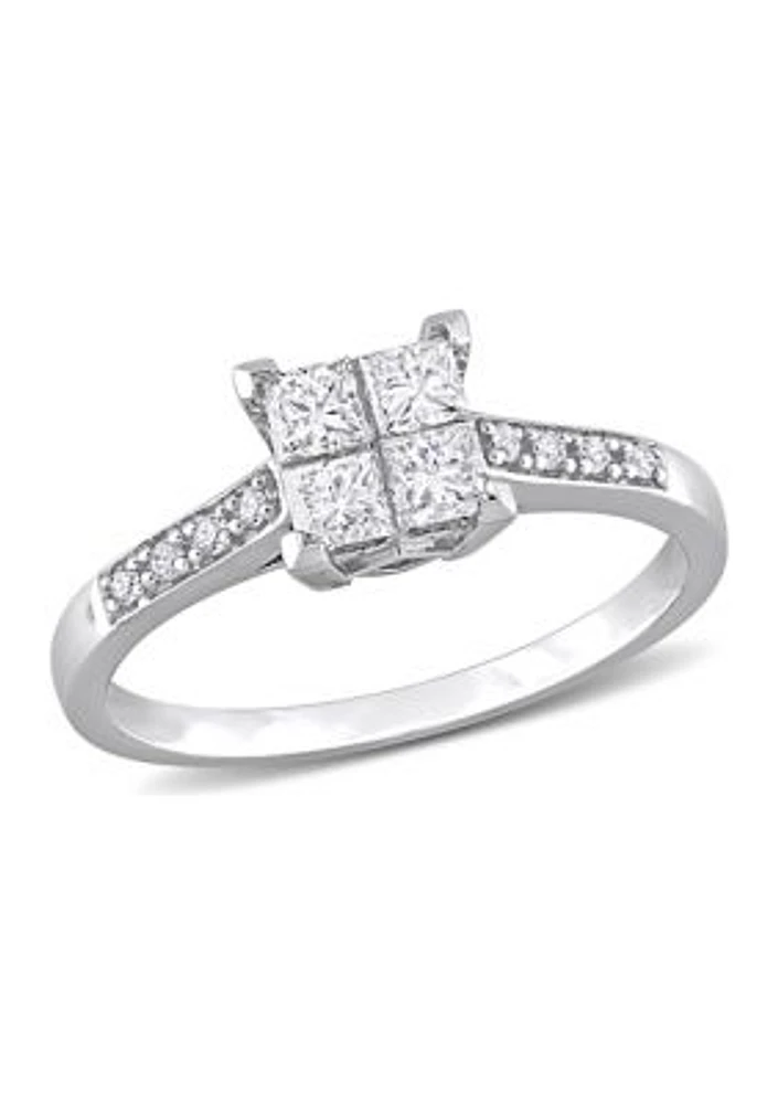 5/8 CT TW Princess and Round-Cut Diamond Cluster Engagement Ring 10k White Gold