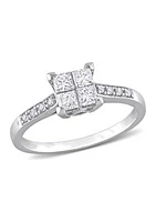 5/8 CT TW Princess and Round-Cut Diamond Cluster Engagement Ring 10k White Gold