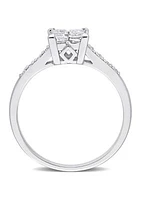 5/8 CT TW Princess and Round-Cut Diamond Cluster Engagement Ring 10k White Gold