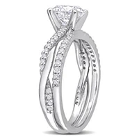 Lab Created Moissanite Crossover Engagement Ring Sterling Silver